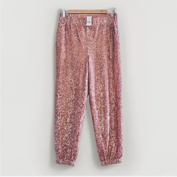 NWT LOFT Shimmering Sequin Rose Joggers - Picture 4 of 5